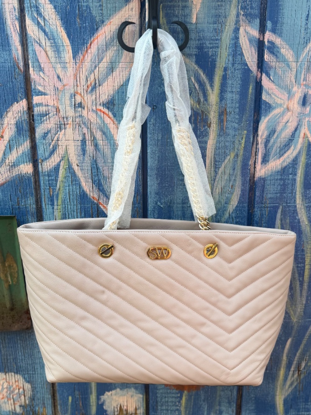 NWT Stuart Weitzman Kira Quilted Goatskin Leather Tote Bag, Rose Pink